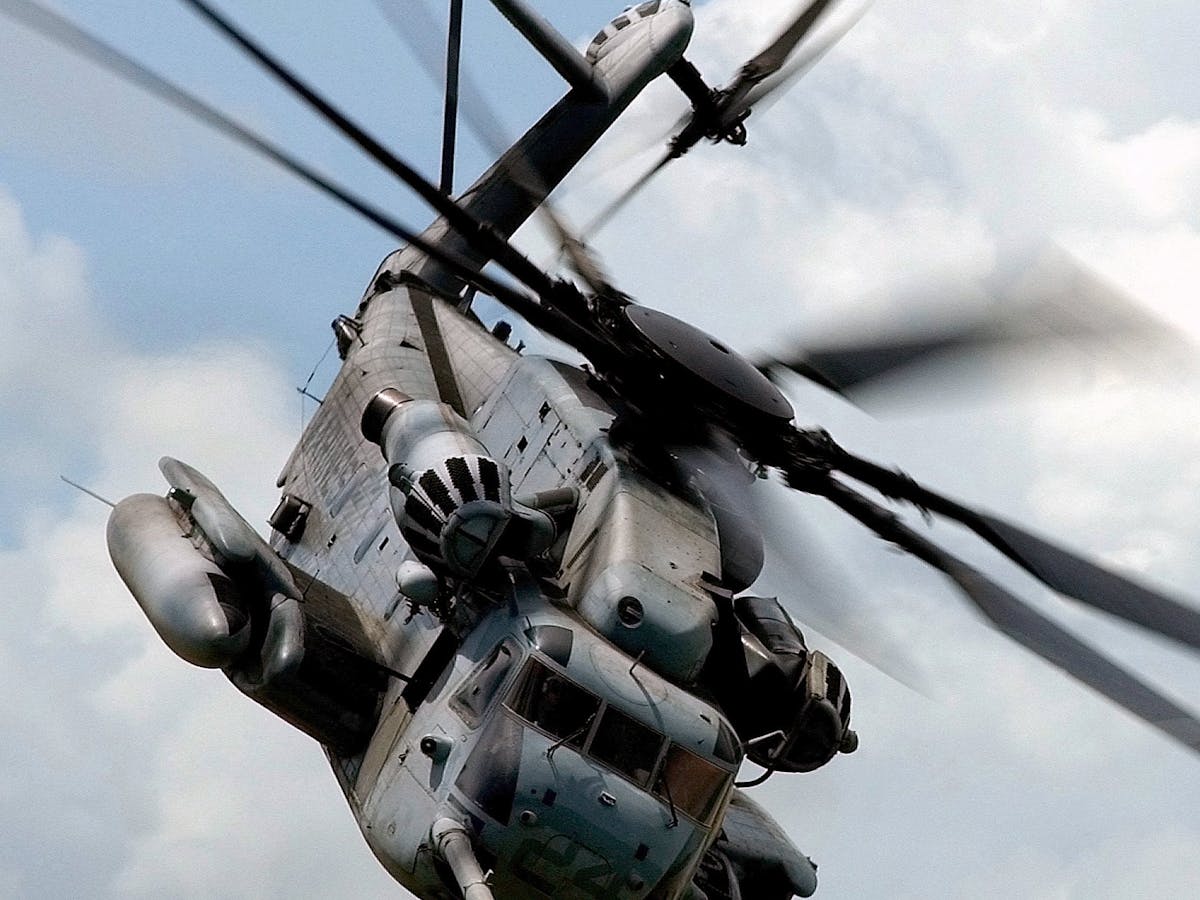 Military helicopter in flight
